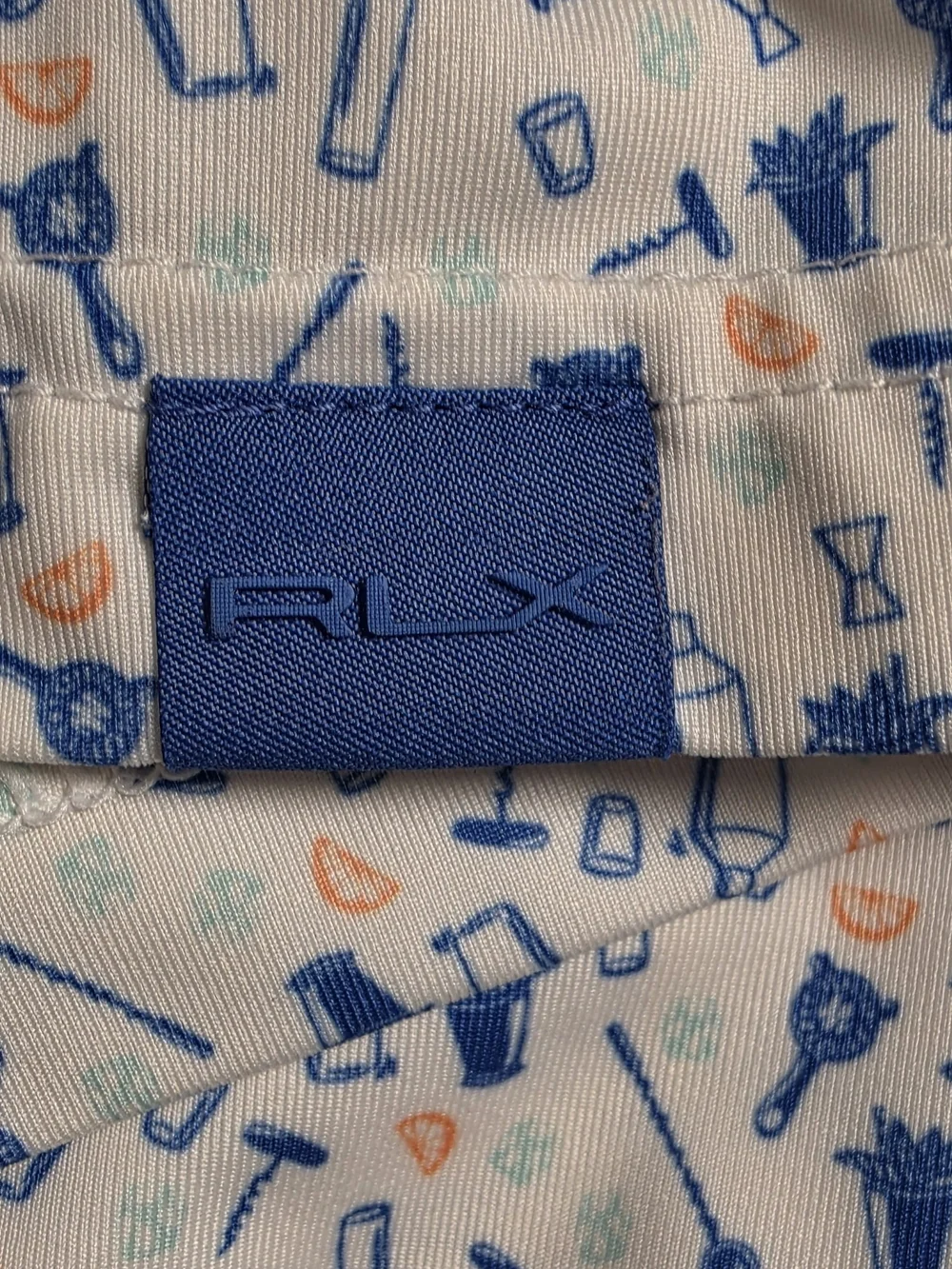 RLX Ralph Lauren White Polo with Blue & Orange Mini Print